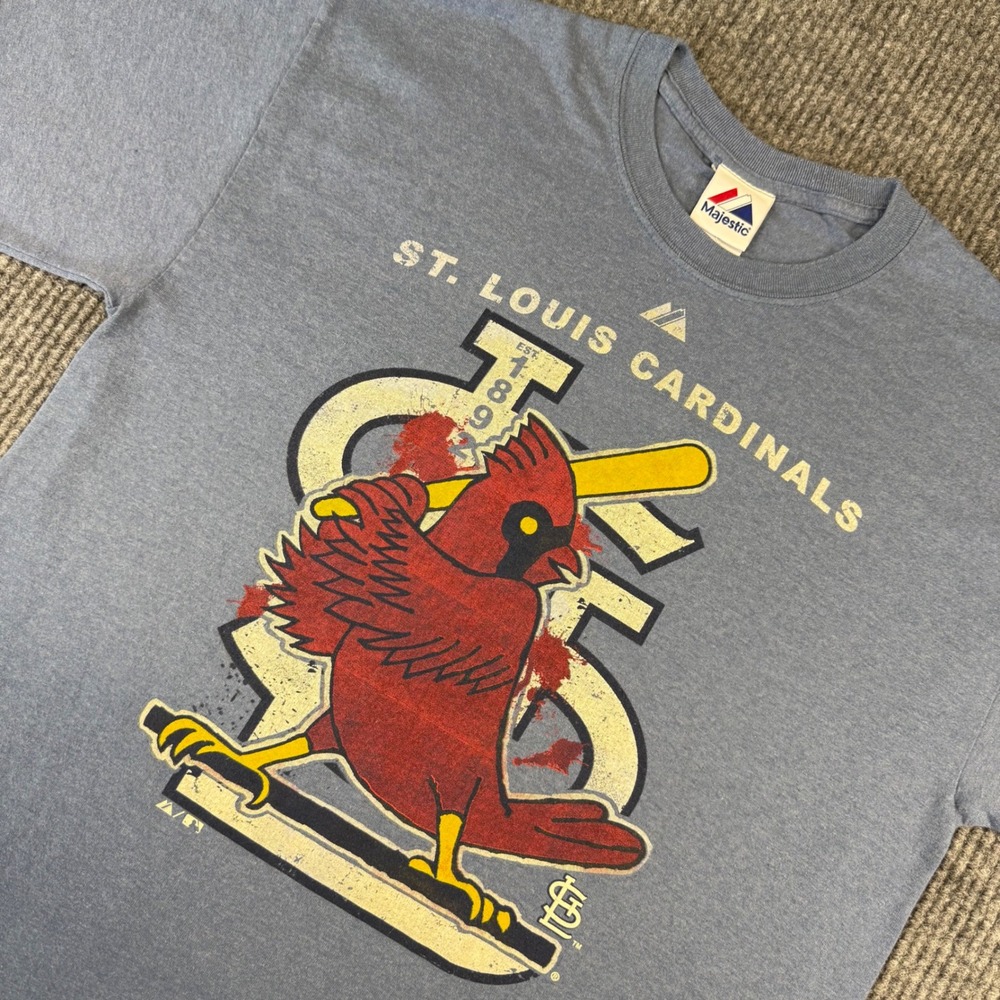 Majestic St Louis Cardinals T Shirt Mens L Blue MLB Baseball Graphic Tee 1892
